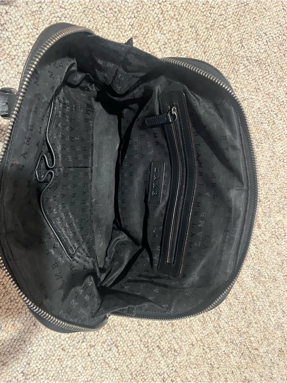 L.A.M.B. Black Textured Leather Satchel with Front Zip Pocket